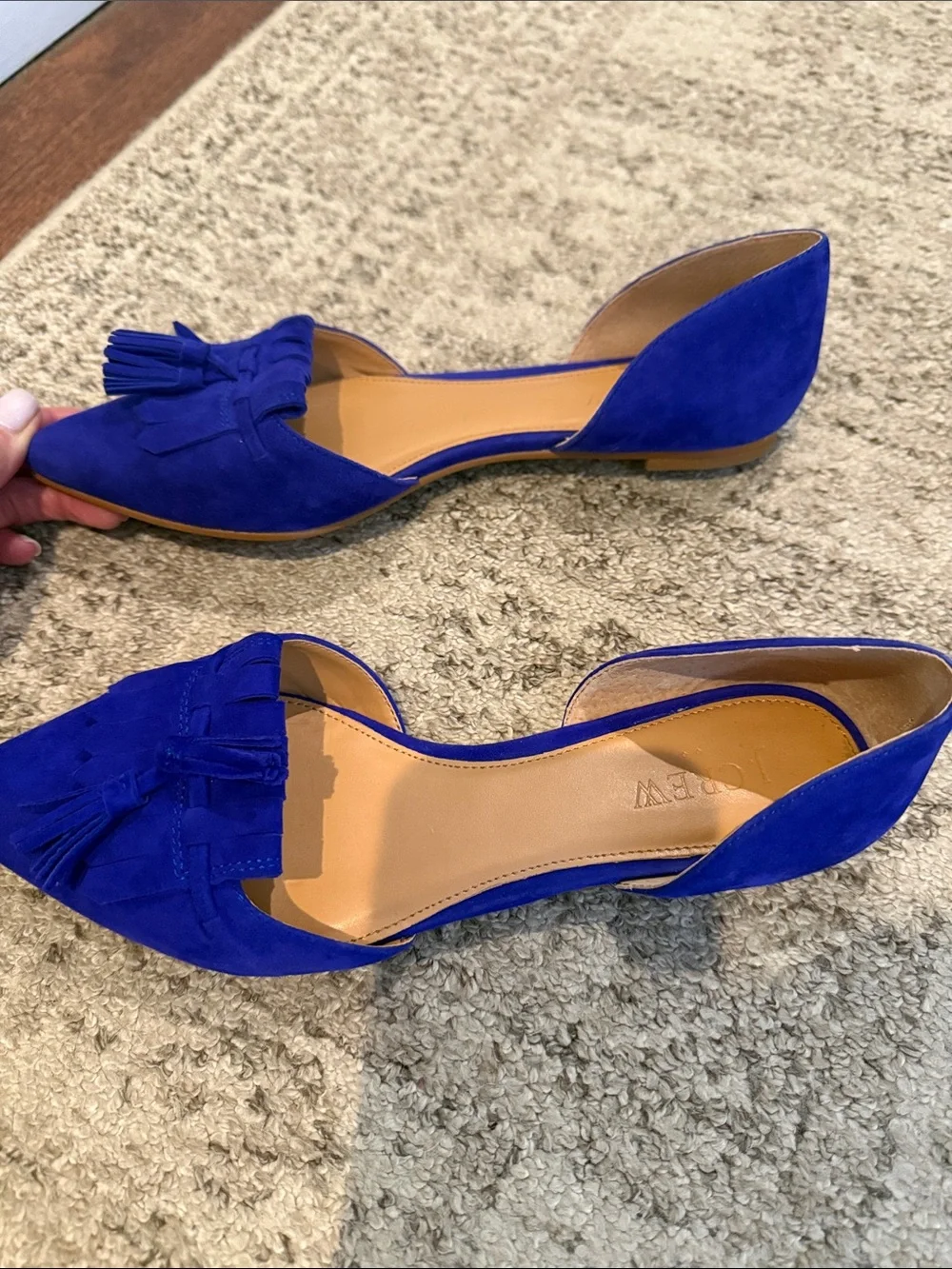 J. Crew Suede Pointed Tassel D'Orsay Flats in Cobalt Blue